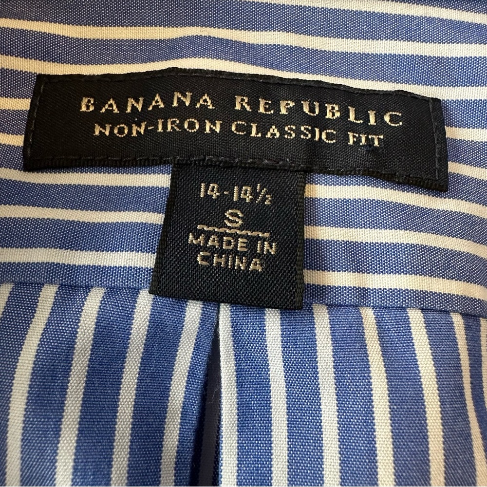 Banana Republic Men’s Non Iron Blue White Striped Classic Fit Dress Shirt Size S - Picture 7 of 9